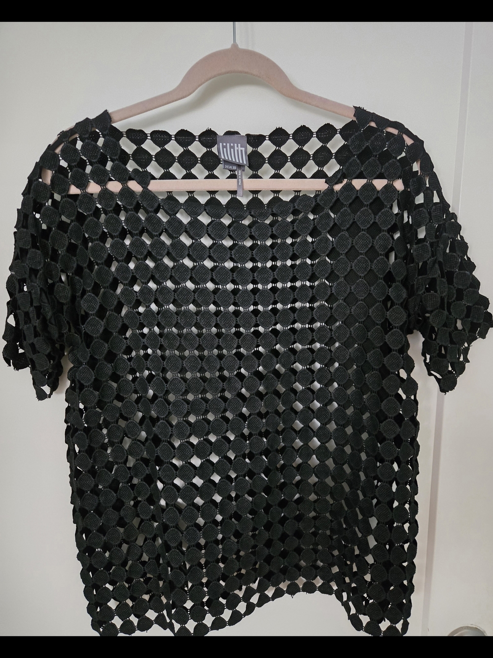 Lilith Black Cotton Crochet Style Overlay Top